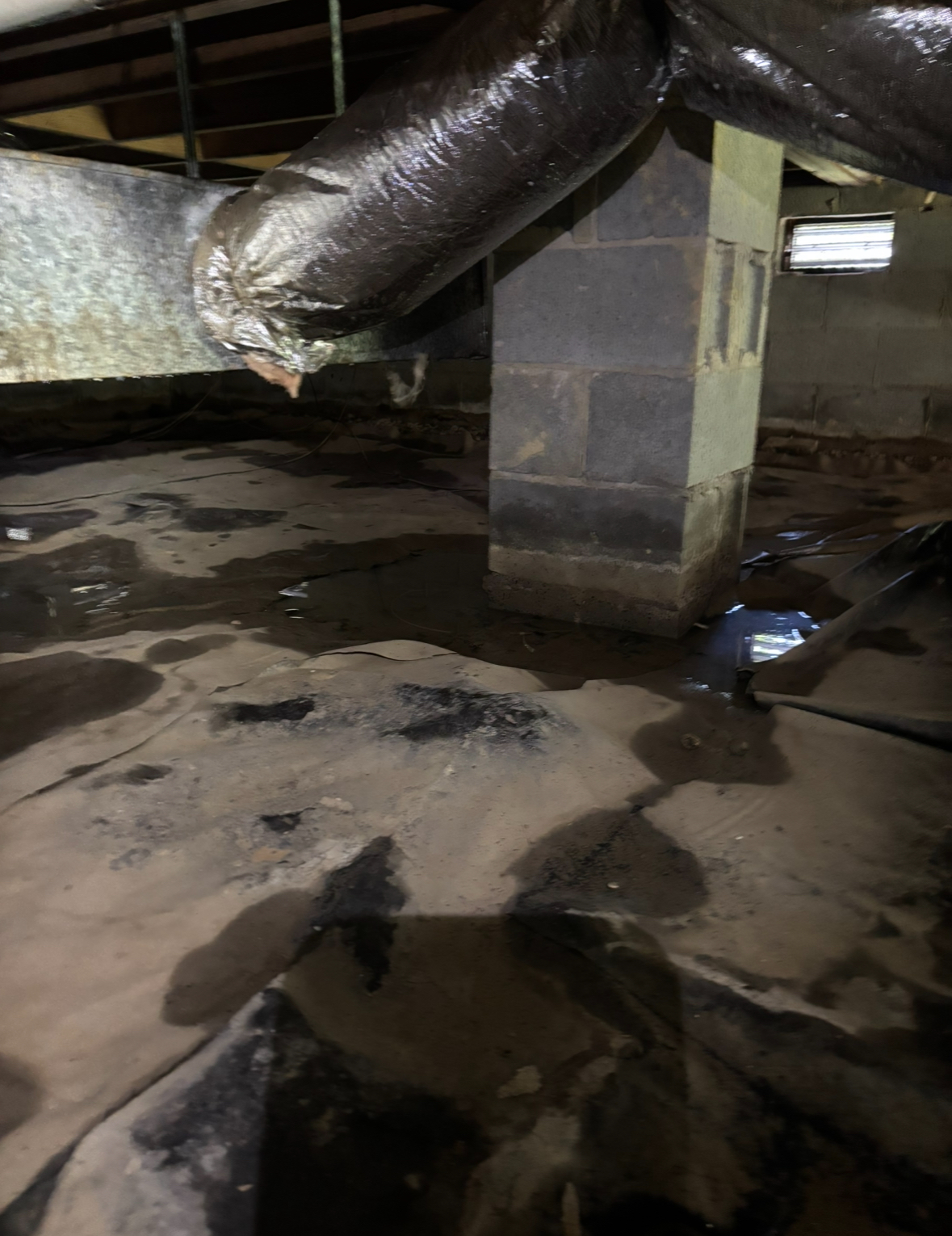 Flooded crawl space before waterproofing